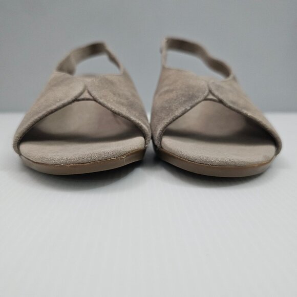 Munro Rochelle Heel Womens 9 Taupe Shimmer Suede Slingback Peep Toe Comfort - Picture 5 of 13